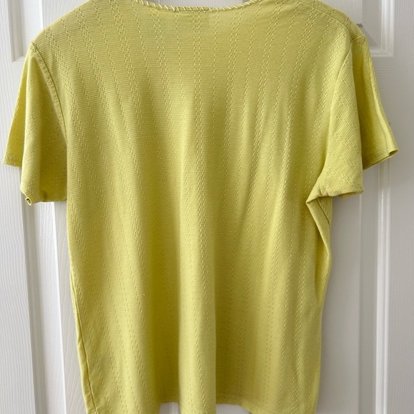 Vintage Russ Pointelle Top Petite Large Chartreuse Nice Details Rayon Cotton - Picture 2 of 10